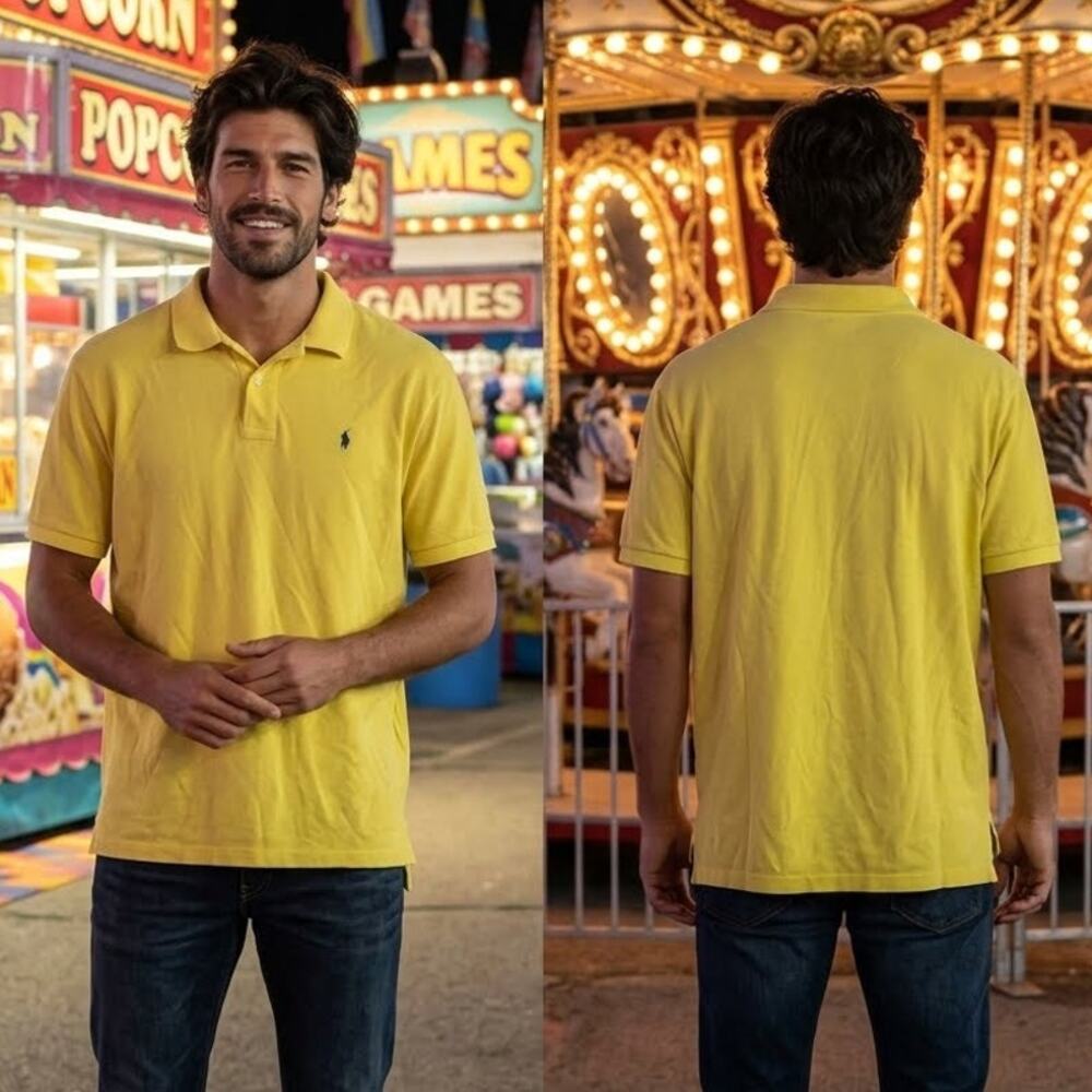 Polo Ralph Lauren Shirt Mens XL Yellow Short Sleeve Polo 46 48 Dark Pony